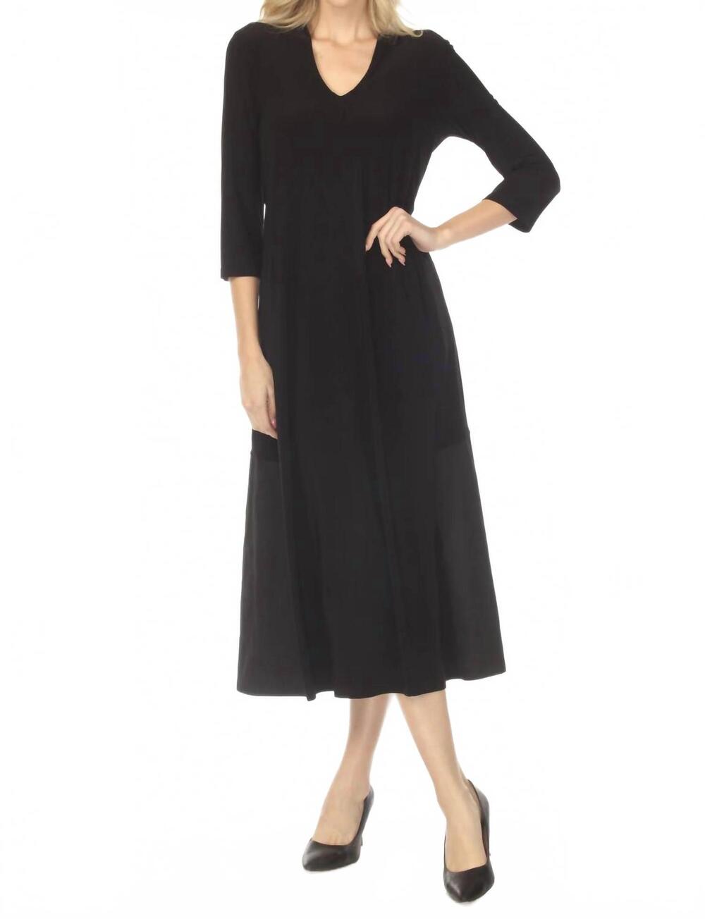 NEW JOSEPH RIBKOFF v-neck three quarter sleeve midi dress in black